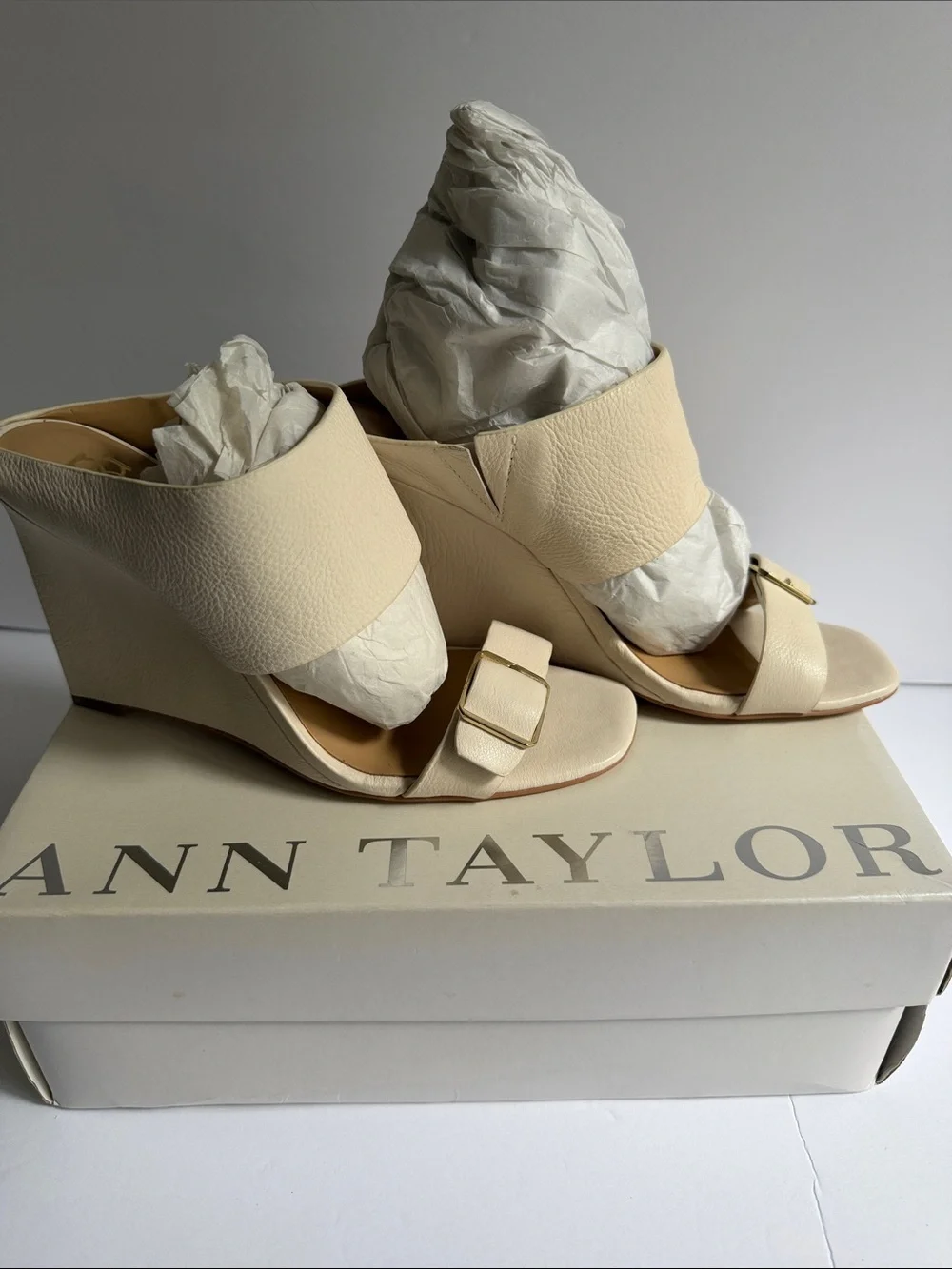 Cream Wedge Sandals with Buckle Accent 8